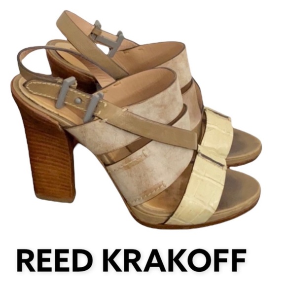 Authentic Reed Krakoff luxury designer leather heels sandals sz 7 - Picture 1 of 8